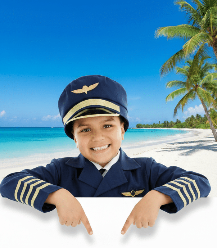 Boy pilot on beach