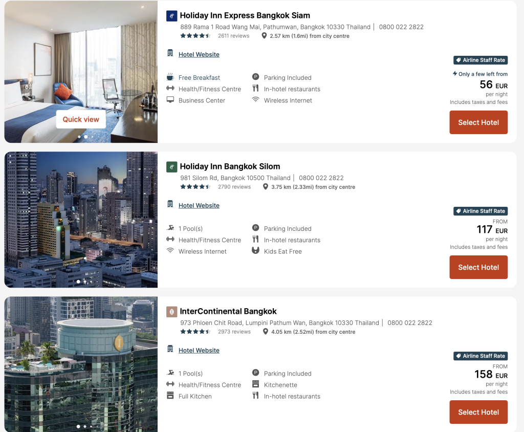 Airline crew discount IHG hotels Bangkok
